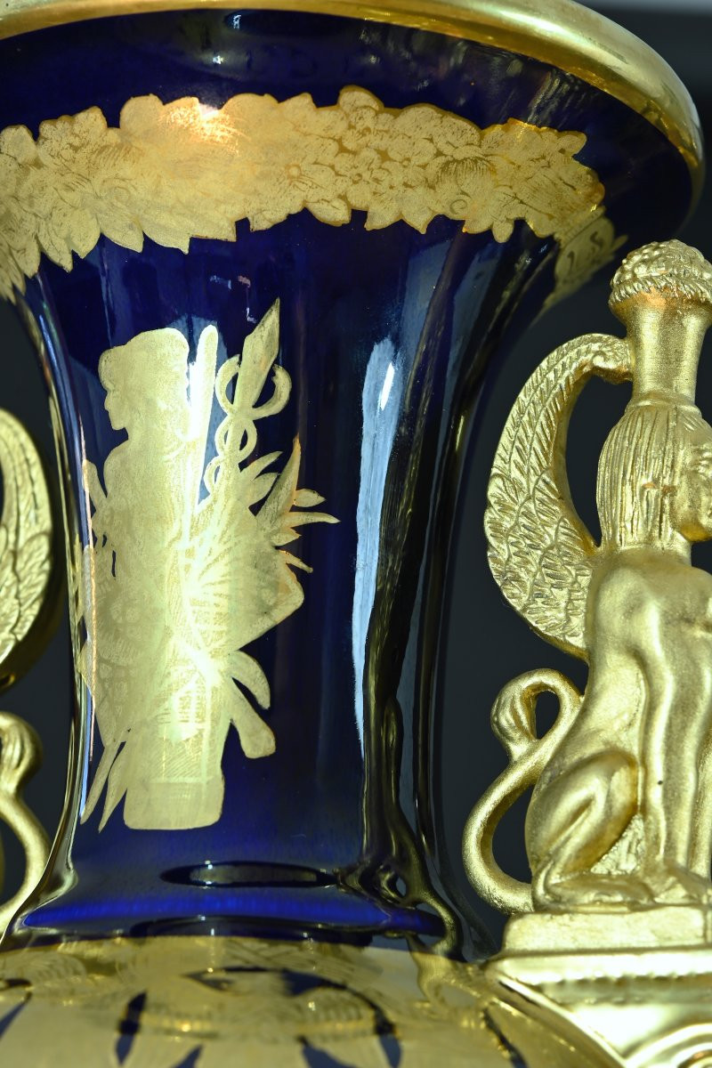 Paire de vases en porcelaine de Paris Napoléon Empire  Campagne  Egypte  48 cm 19e-photo-4