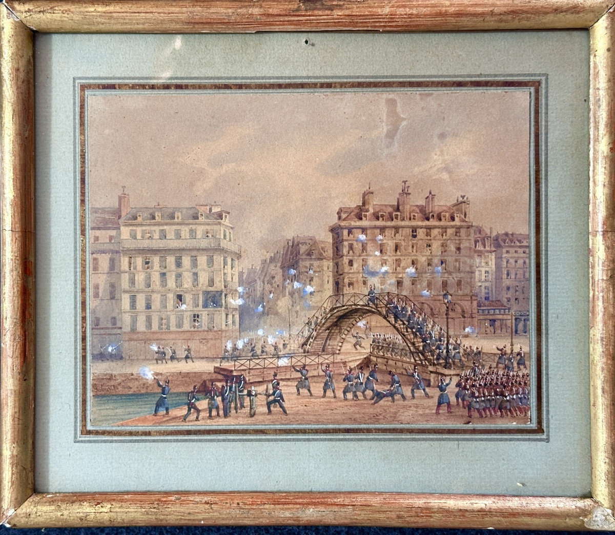 Gaspard Gobaut Old Drawing The Workers' Revolt Paris Faubourg Du Temple Barricade 19th-photo-3