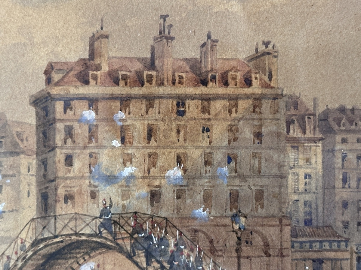 Gaspard Gobaut Old Drawing The Workers' Revolt Paris Faubourg Du Temple Barricade 19th-photo-1