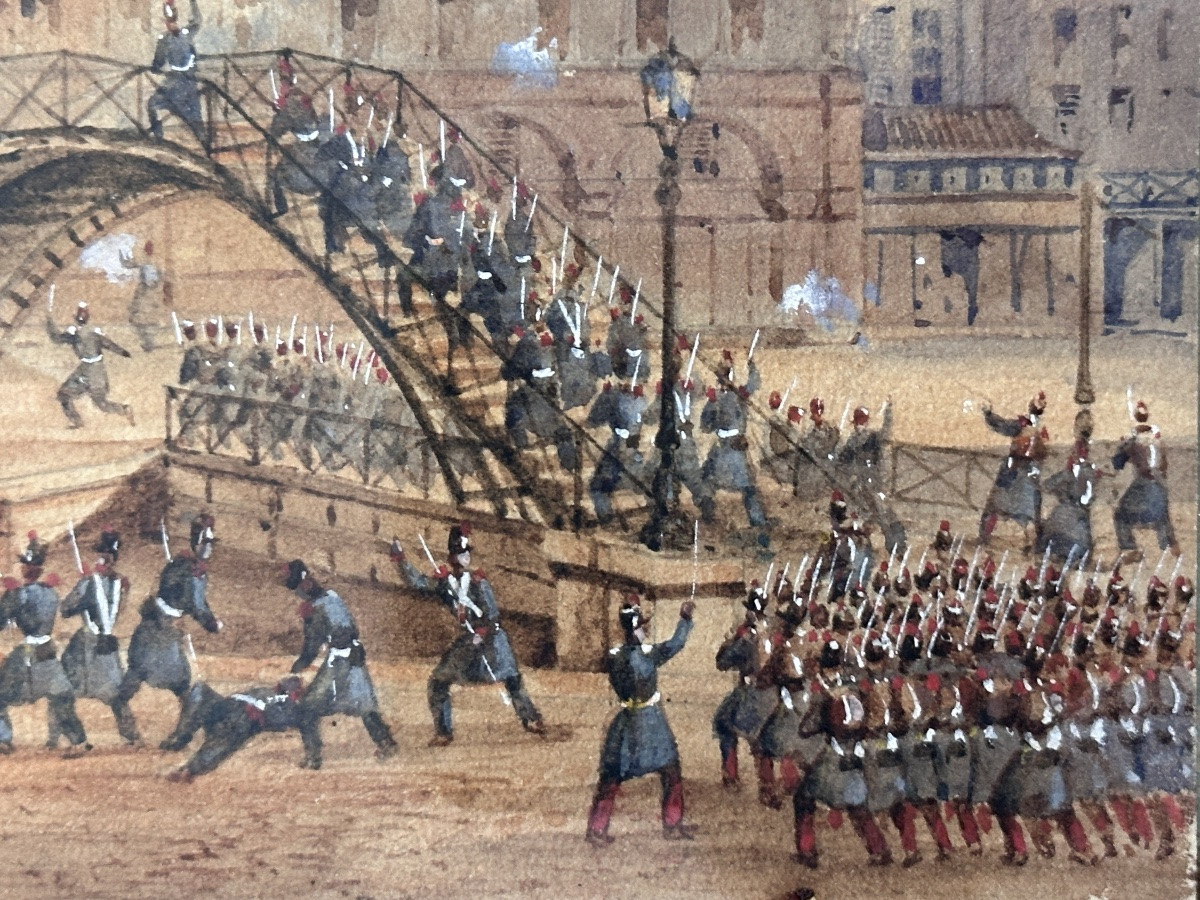 Gaspard Gobaut Old Drawing The Workers' Revolt Paris Faubourg Du Temple Barricade 19th-photo-2