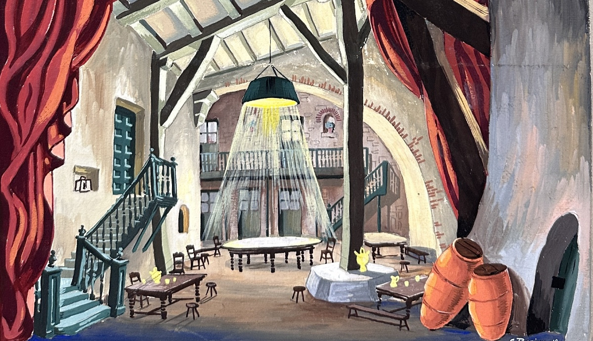 CLAUDE PERRIER  grande gouache revue Théâtre Cabaret revue Casino de Paris 1950  Décor -photo-2
