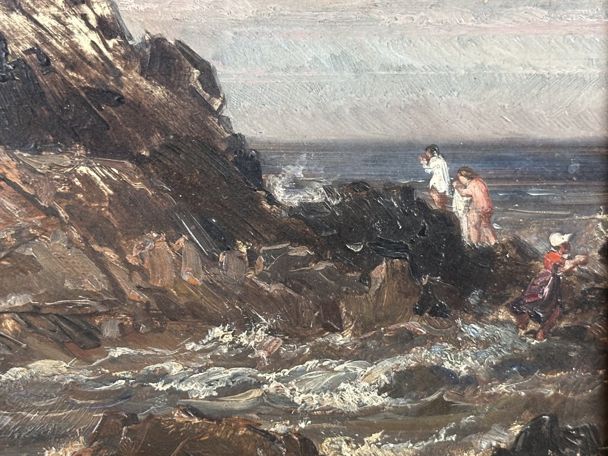 LOUIS-DÉSIRÉ THIÉNON Tableau La plage de GRANVILLE  Animée NORMANDIE 1847 -photo-4