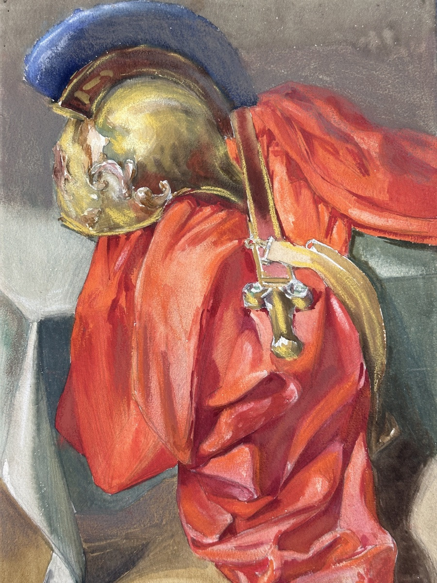 Still Life With Roman Legionary Outfit, Theater Decor Signed Art Nouveau Peplum Decor-photo-1