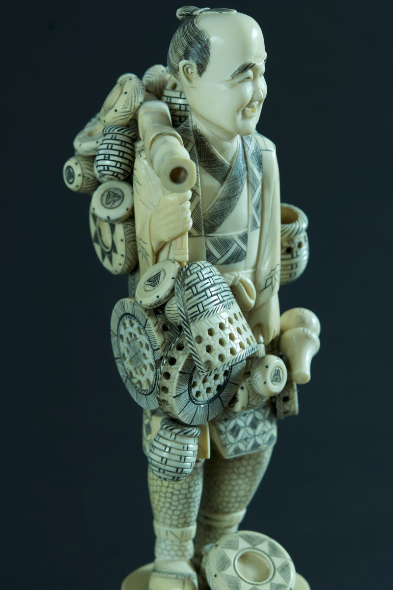 Subject Portrait Man Mask Street Merchant Carved China Ancient Japan Asia Okimono-photo-1