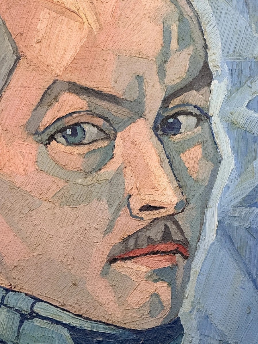 MICHEL RAULY  Beau portrait moderne cubisme  autoportrait a l'écharpe    LOUIS SALA-photo-2