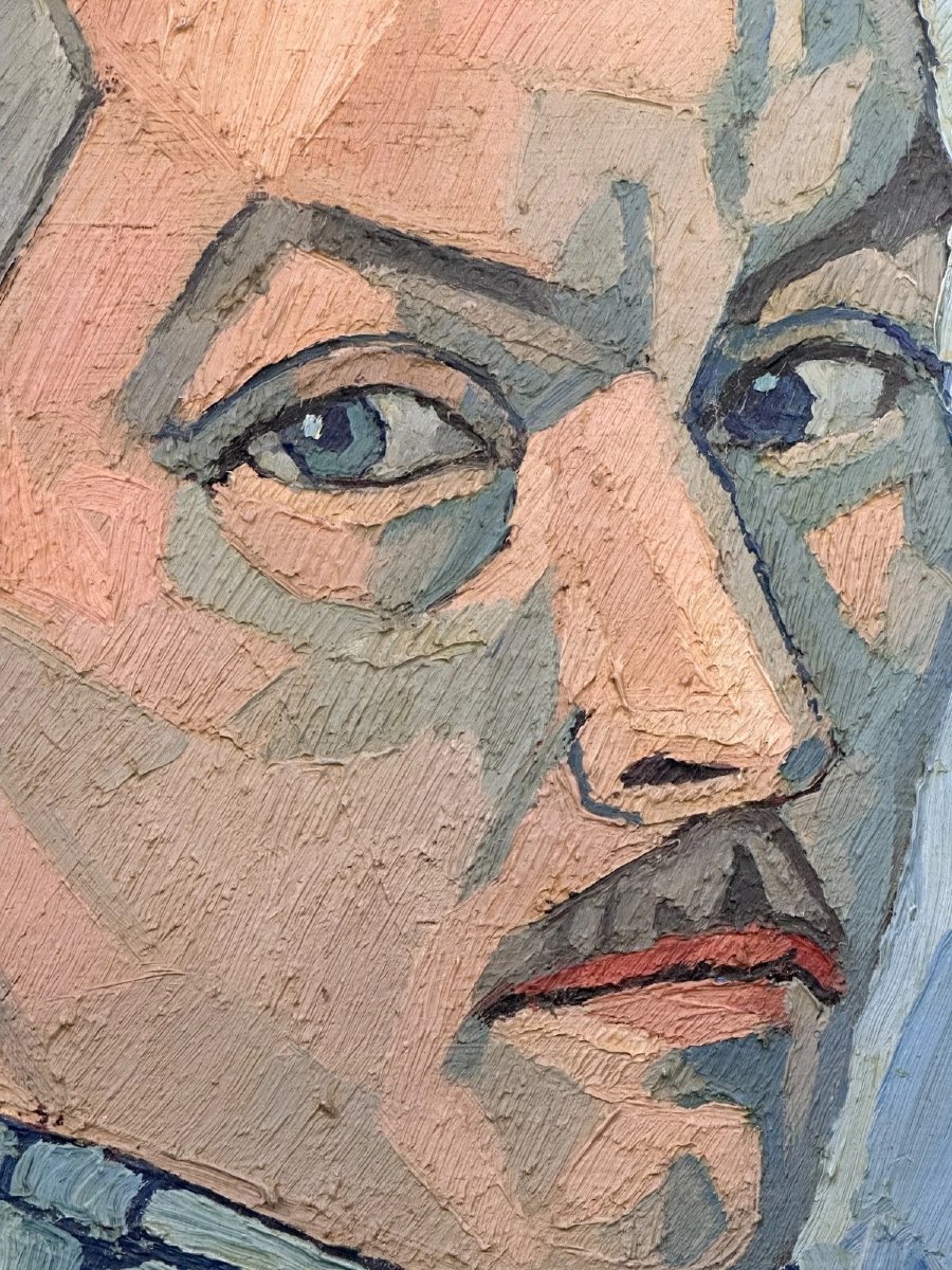 MICHEL RAULY  Beau portrait moderne cubisme  autoportrait a l'écharpe    LOUIS SALA-photo-3