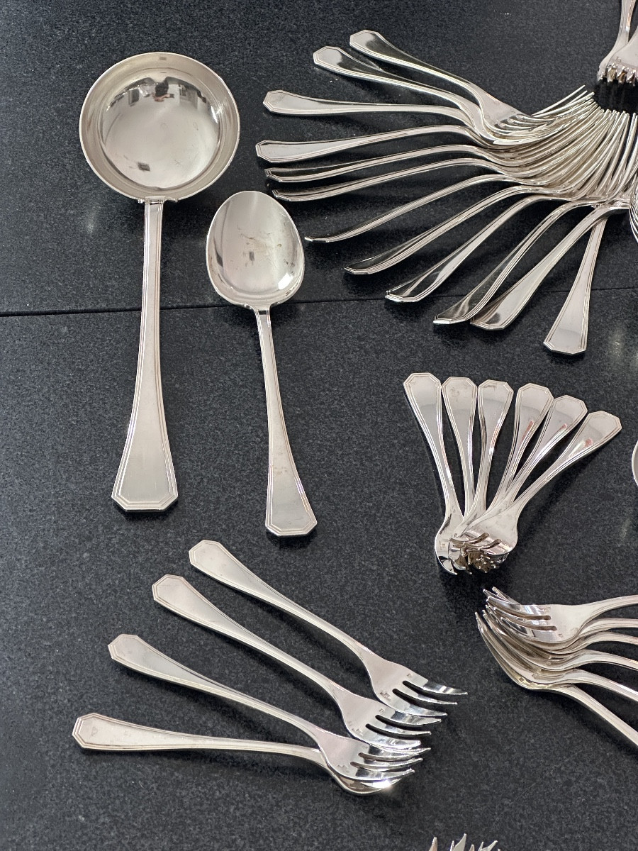 Christofle Art Deco America Cutlery Set Luc Lannel Design 84 Pieces-photo-2