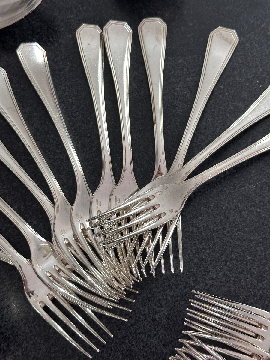 Christofle Art Deco America Cutlery Set Luc Lannel Design 84 Pieces-photo-3