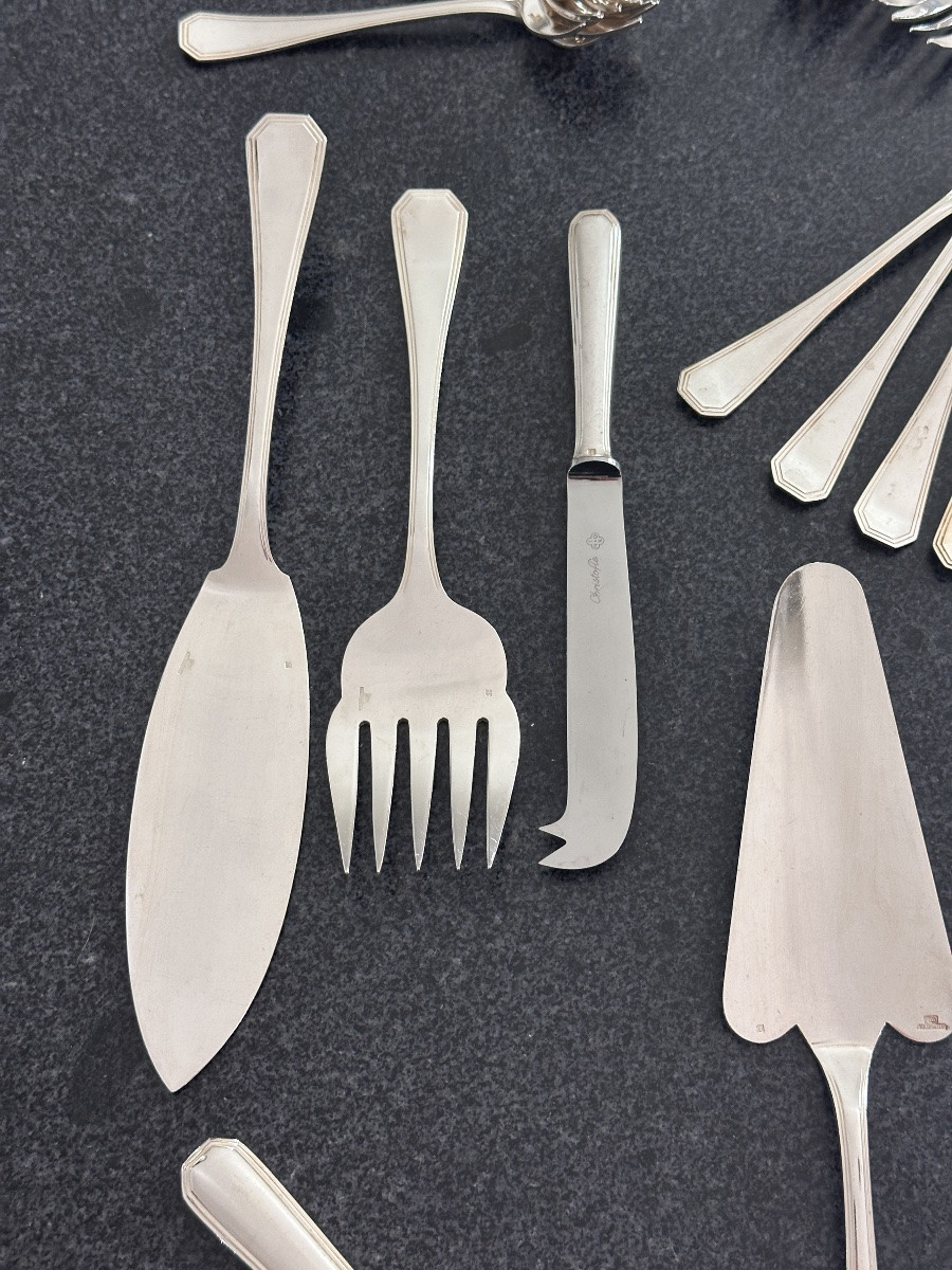 Christofle Art Deco America Cutlery Set Luc Lannel Design 84 Pieces-photo-4
