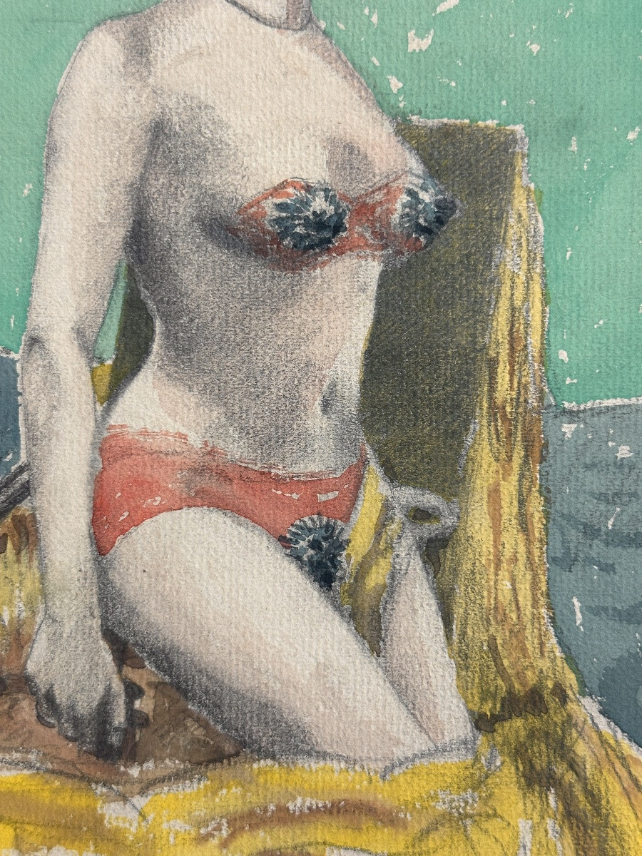 Ancienne Aquarelle Art Nouveau GERAUD Portrait Femme  Odalisque -photo-2