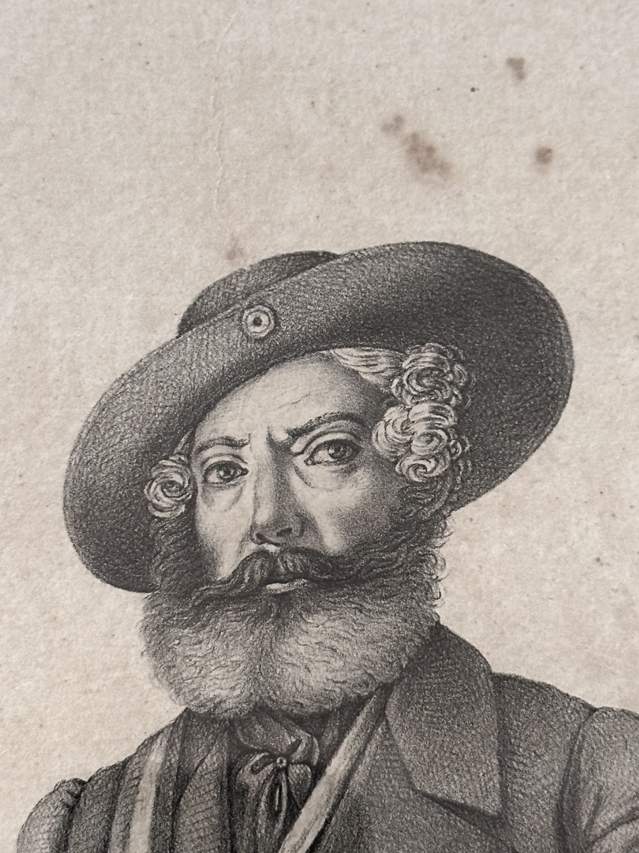 École Lyonnaise Dessin portrait homme drapeau Révolution Liberté CHALON-sur-SAONE 1848 Histoire-photo-4