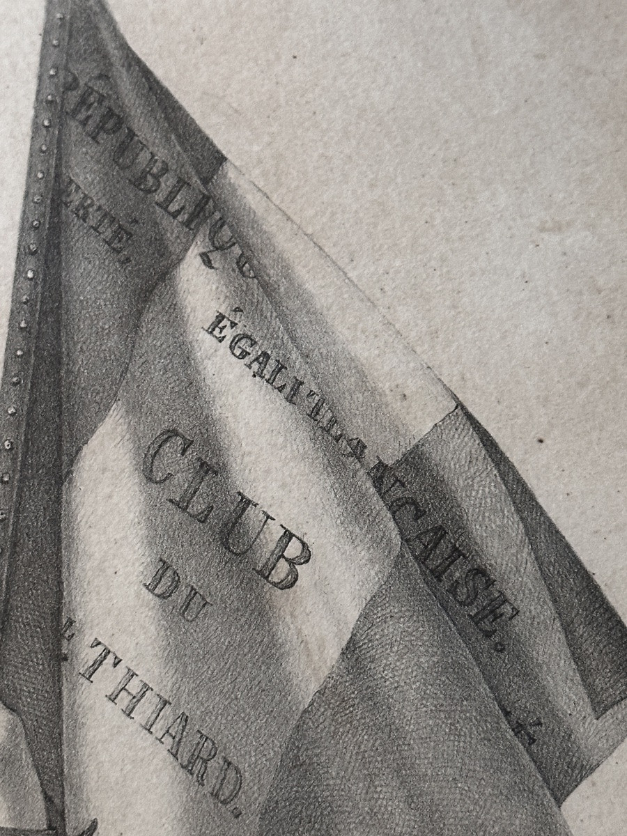 École Lyonnaise Dessin portrait homme drapeau Révolution Liberté CHALON-sur-SAONE 1848 Histoire-photo-5