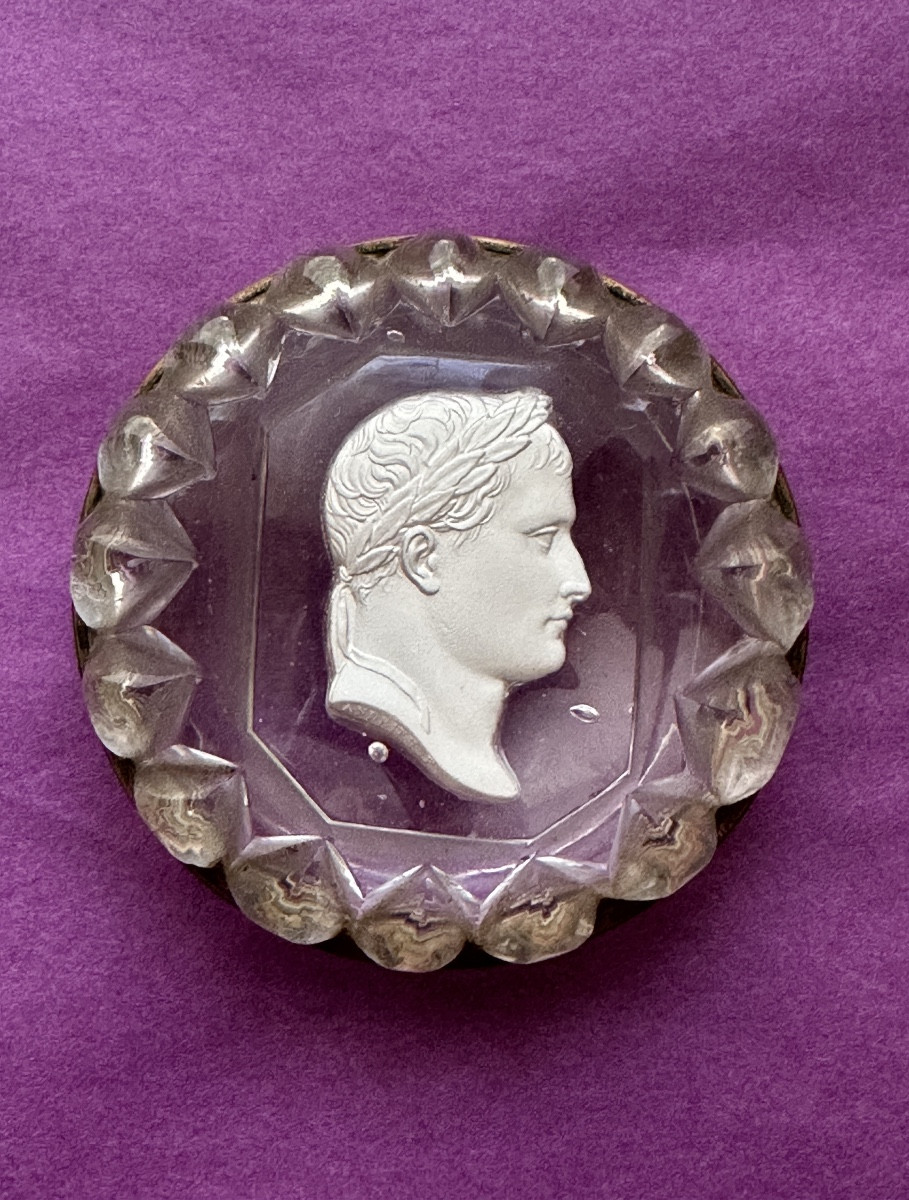 ANCIENNE BOITE CRISTALLO-CÉRAME CRISTAL Portrait NAPOLÉON Sulfure BACCARAT 19ème 