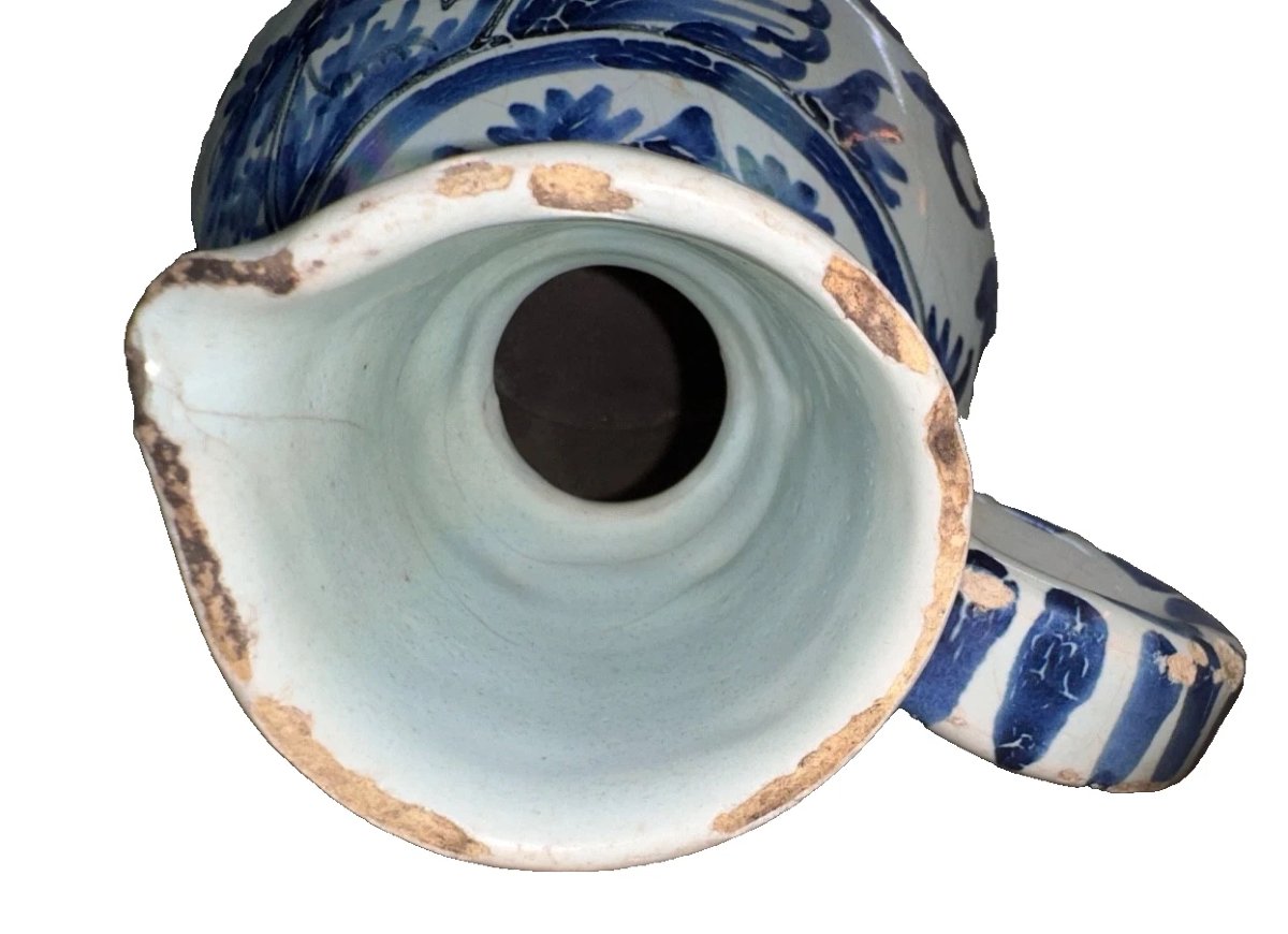 Antique Nevers Faience Pitcher With White And Blue Decor, 18th Century, Folk Art Kitchen-photo-6