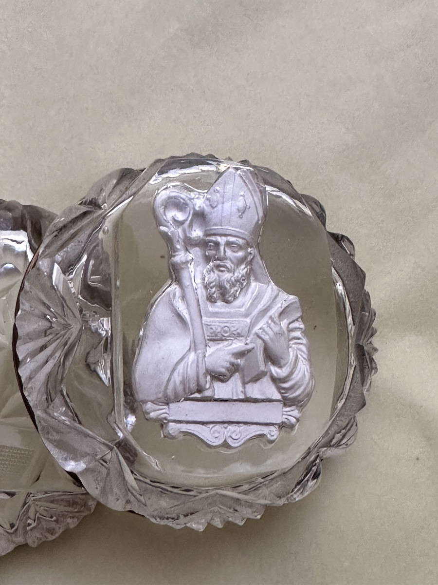 Crystal-ceramic Fly Box Portrait Of Saint Augustine Baccarat Reliquary 19th Century-photo-1