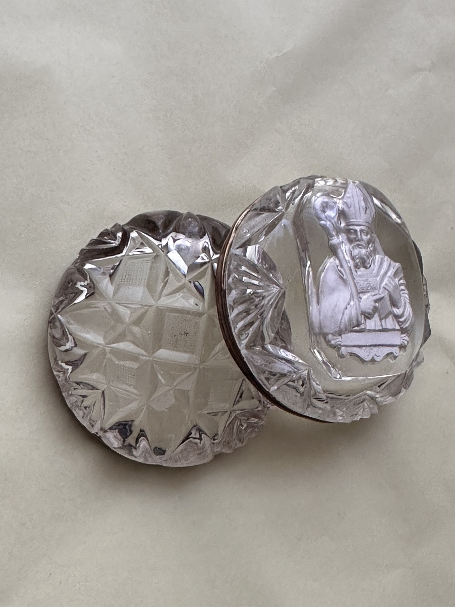 Crystal-ceramic Fly Box Portrait Of Saint Augustine Baccarat Reliquary 19th Century-photo-3