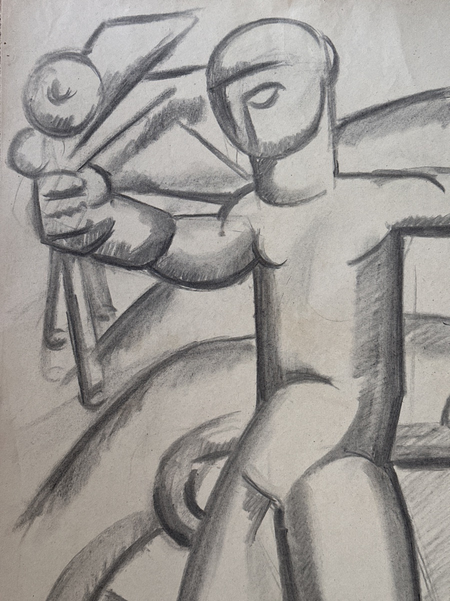 Jourda Drawing Modern Art Fernand Leger Portrait Man Bicycle Cyclist Cubist Tour De France XX-photo-2