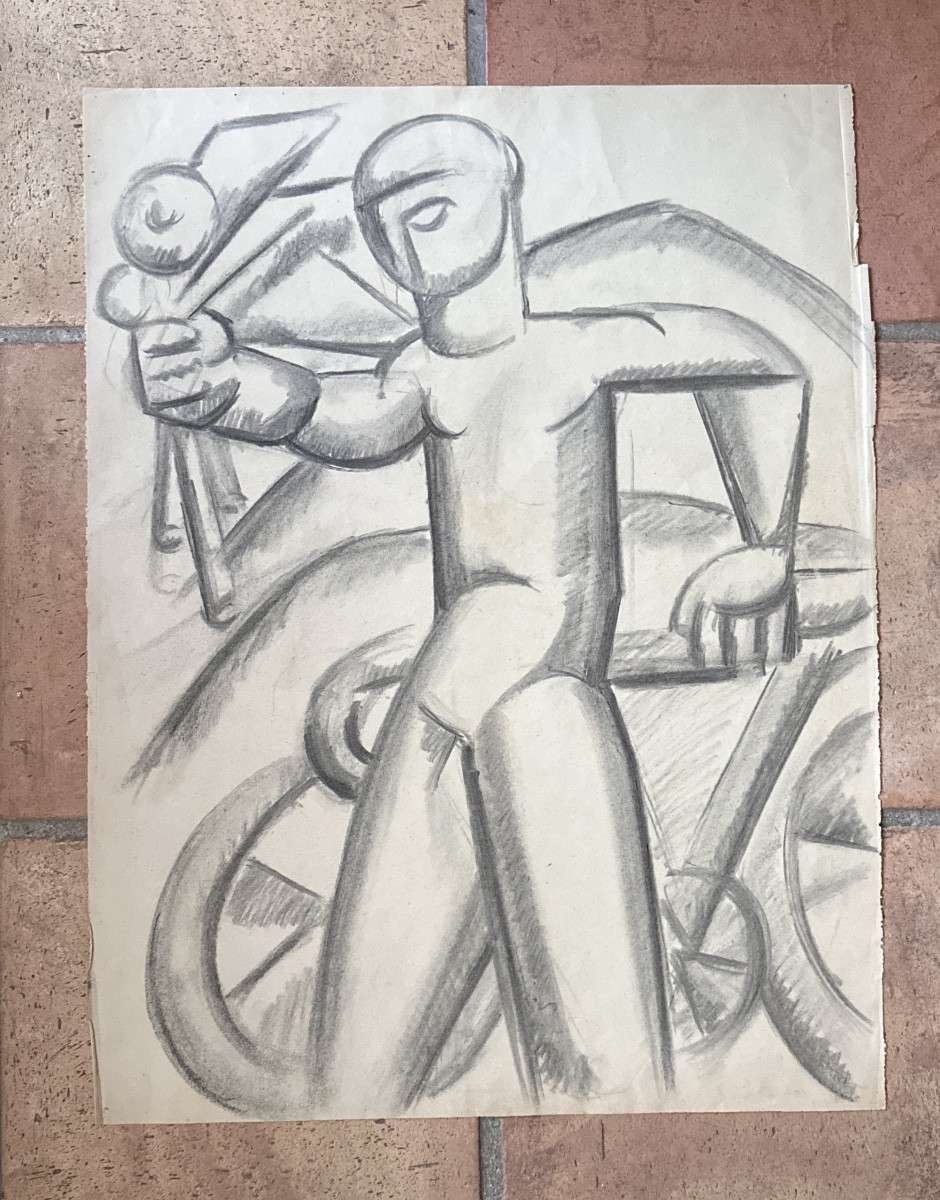Jourda Drawing Modern Art Fernand Leger Portrait Man Bicycle Cyclist Cubist Tour De France XX-photo-4