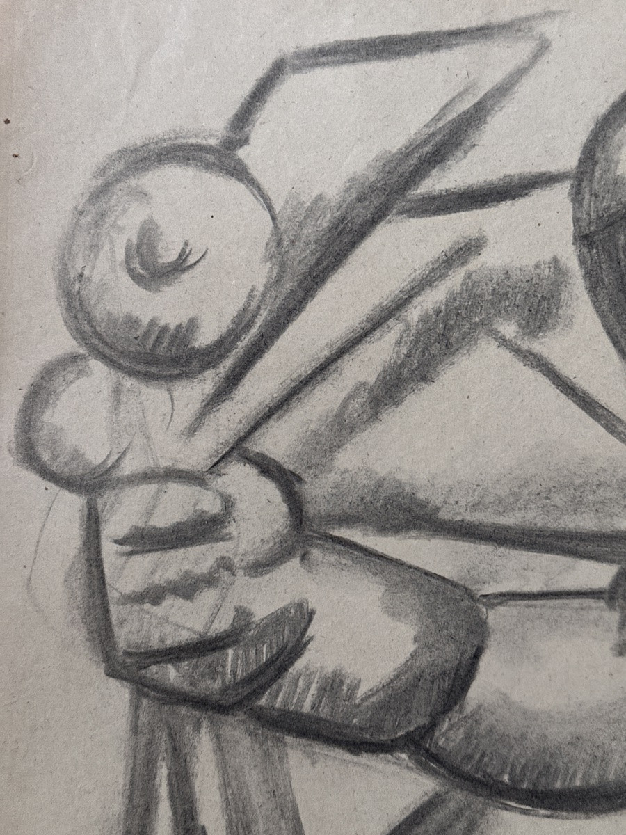 Jourda Drawing Modern Art Fernand Leger Portrait Man Bicycle Cyclist Cubist Tour De France XX-photo-1
