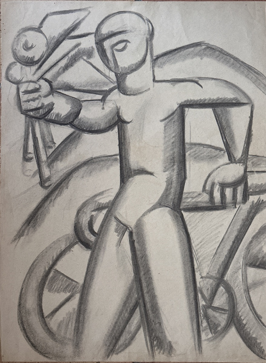 Jourda Drawing Modern Art Fernand Leger Portrait Man Bicycle Cyclist Cubist Tour De France XX