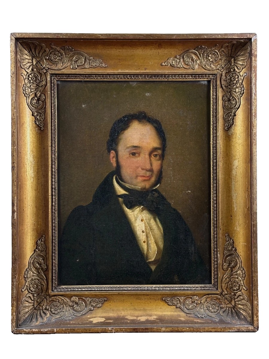 École Française Beau tableau ancien romantique portrait d’homme redingote signé 1850 sv BOILLY-photo-2
