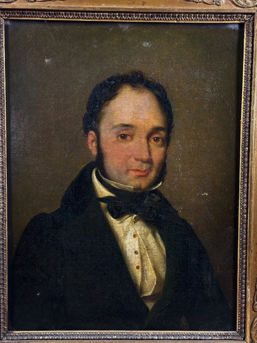 École Française Beau tableau ancien romantique portrait d’homme redingote signé 1850 sv BOILLY-photo-1