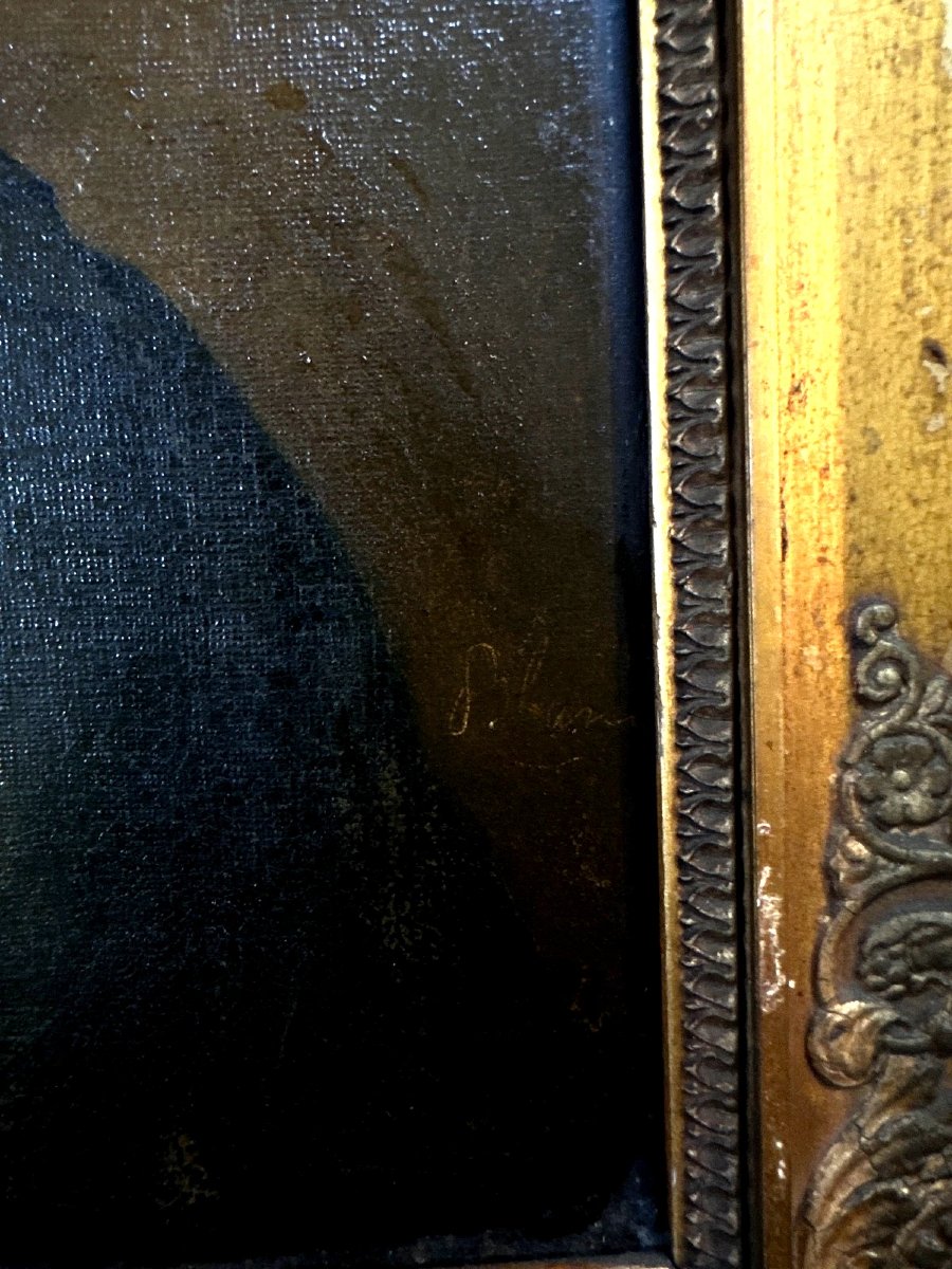 École Française Beau tableau ancien romantique portrait d’homme redingote signé 1850 sv BOILLY-photo-3