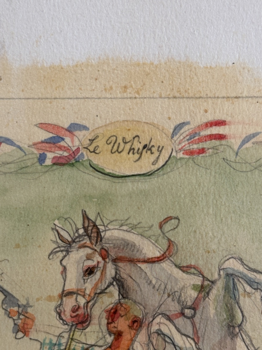 Dessin Jean Terles  LE WHISKY COW BOY Alcool CACTUS FAR WEST Cheval illustré 1950-photo-1