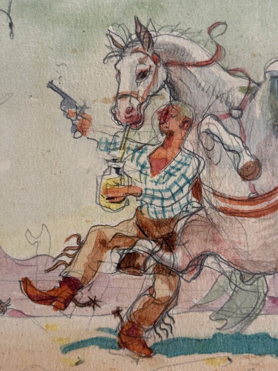 Dessin Jean Terles  LE WHISKY COW BOY Alcool CACTUS FAR WEST Cheval illustré 1950-photo-3