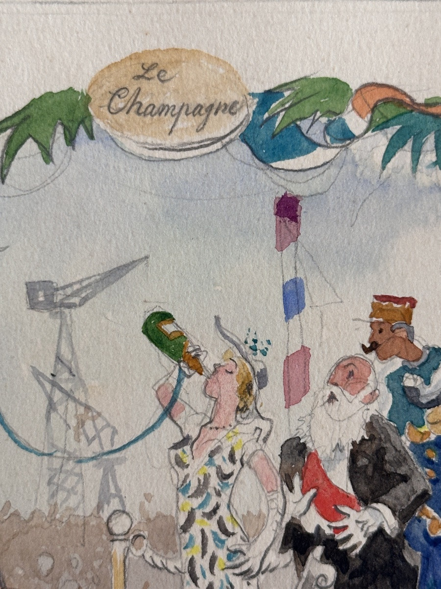 Jean Terles Dessin aquarelle  Paquebot croisière le port de Marseille Champagne 1930-photo-3