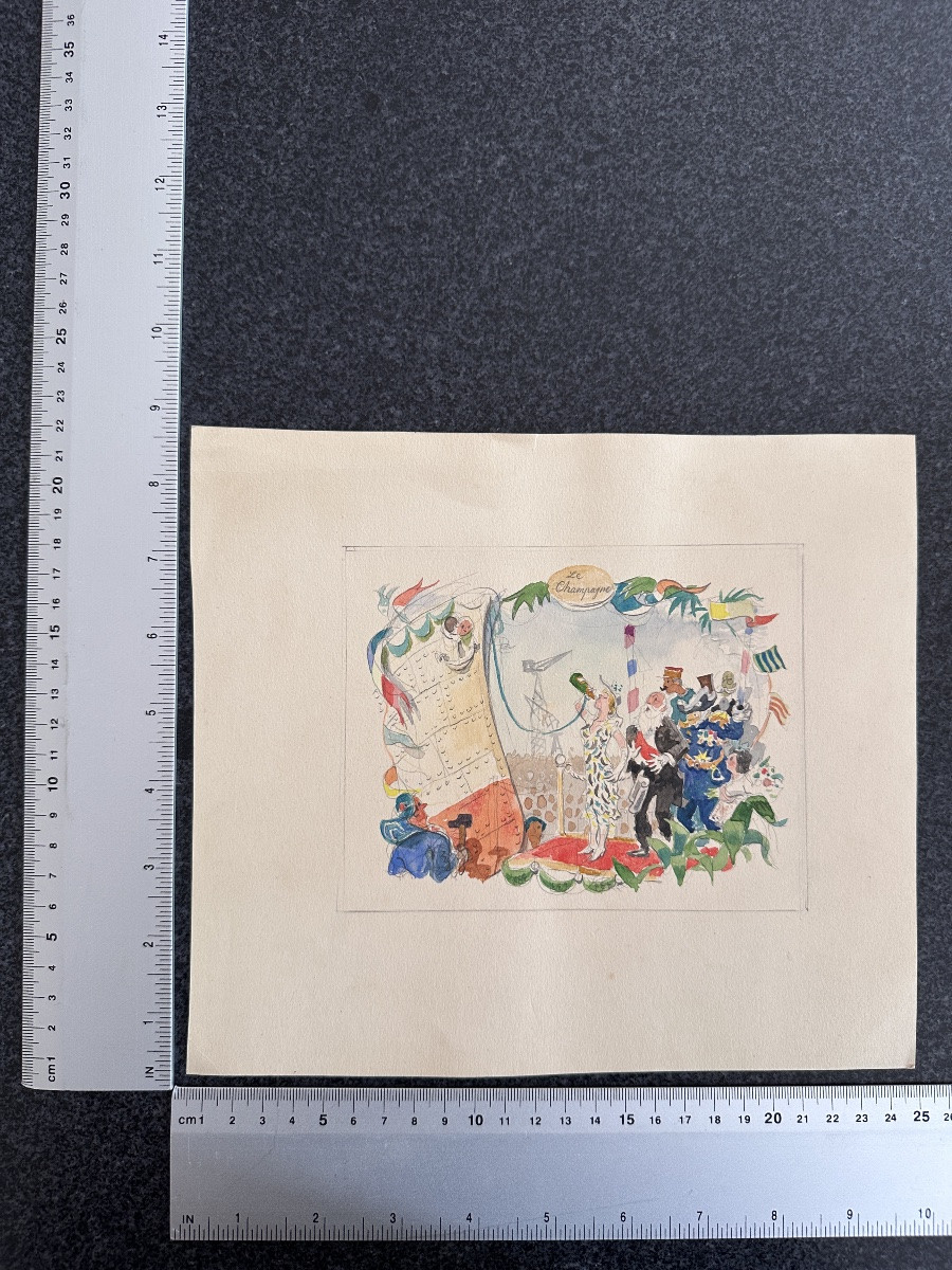 Jean Terles Dessin aquarelle  Paquebot croisière le port de Marseille Champagne 1930-photo-4