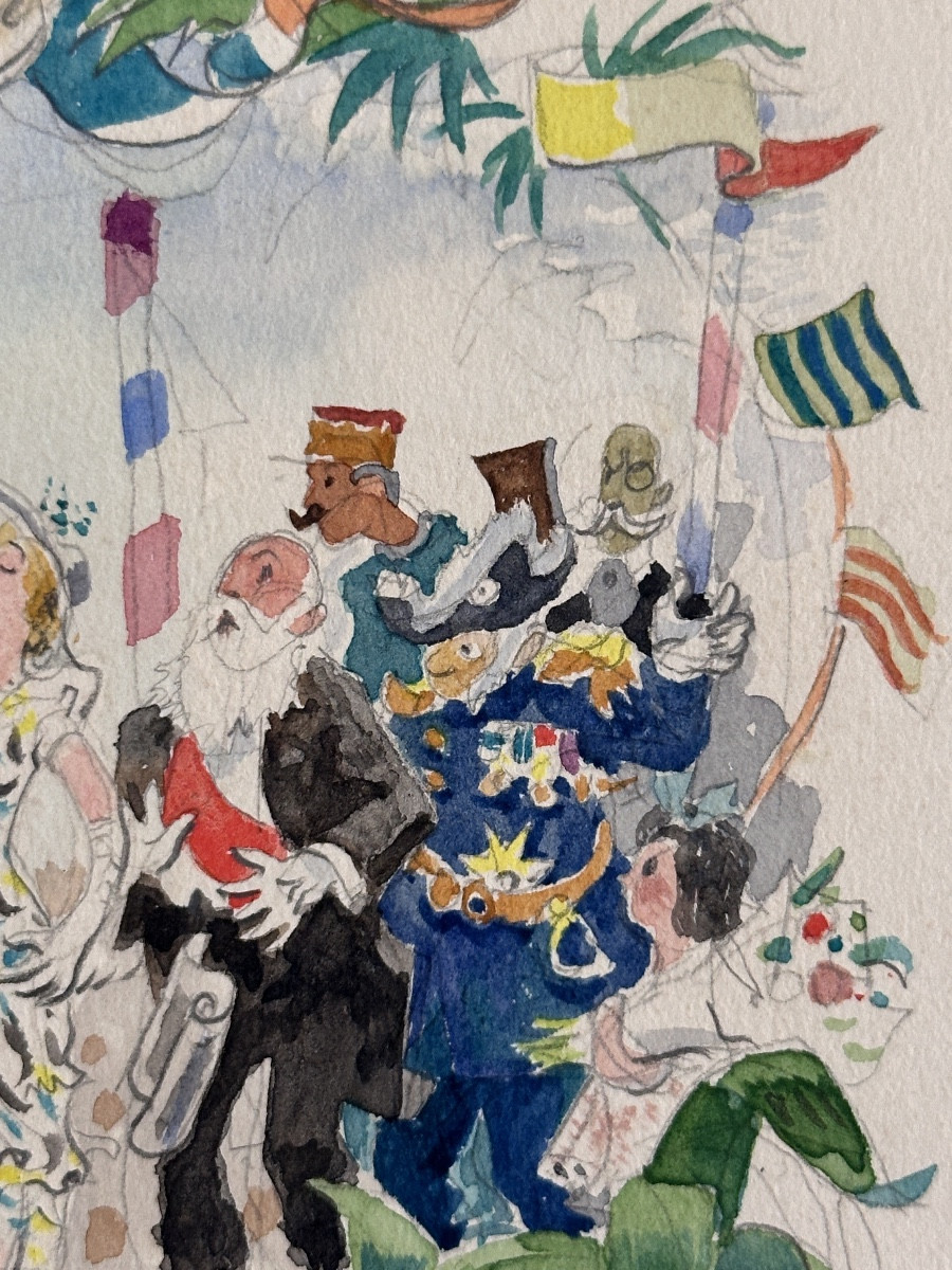 Jean Terles Dessin aquarelle  Paquebot croisière le port de Marseille Champagne 1930