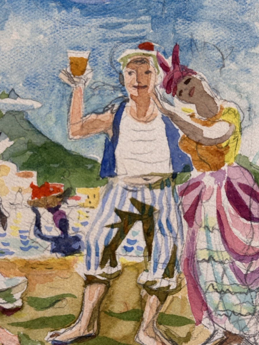 Jean Terles  Dessin aquarelle Le RHUM Alcool Martinique illustration 1950 -photo-1