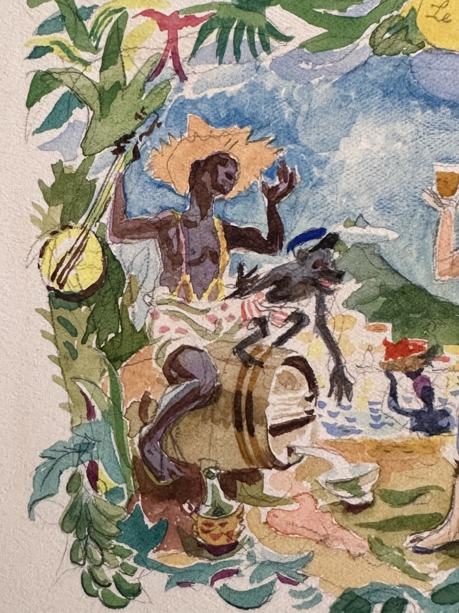 Jean Terles  Dessin aquarelle Le RHUM Alcool Martinique illustration 1950 -photo-2