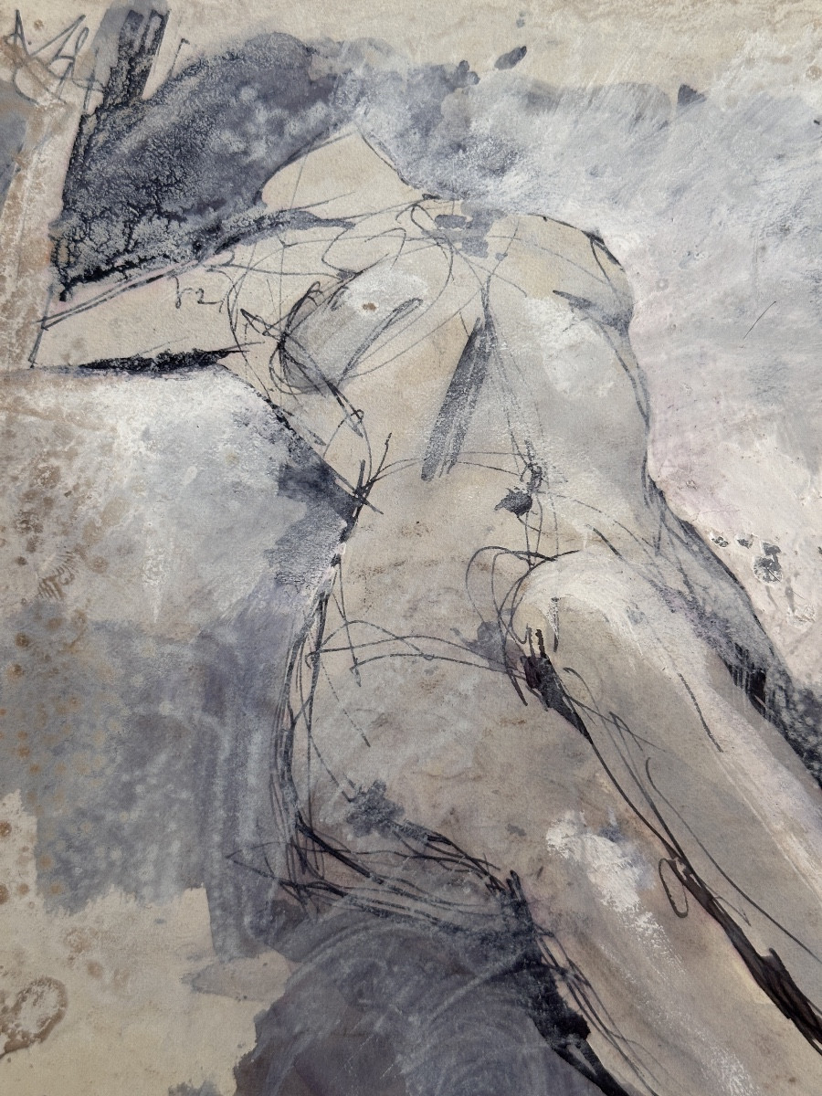 Jean Terles Reclining Nude Portrait Lawyer Woman Eroticism Art Deco Gouache Ink