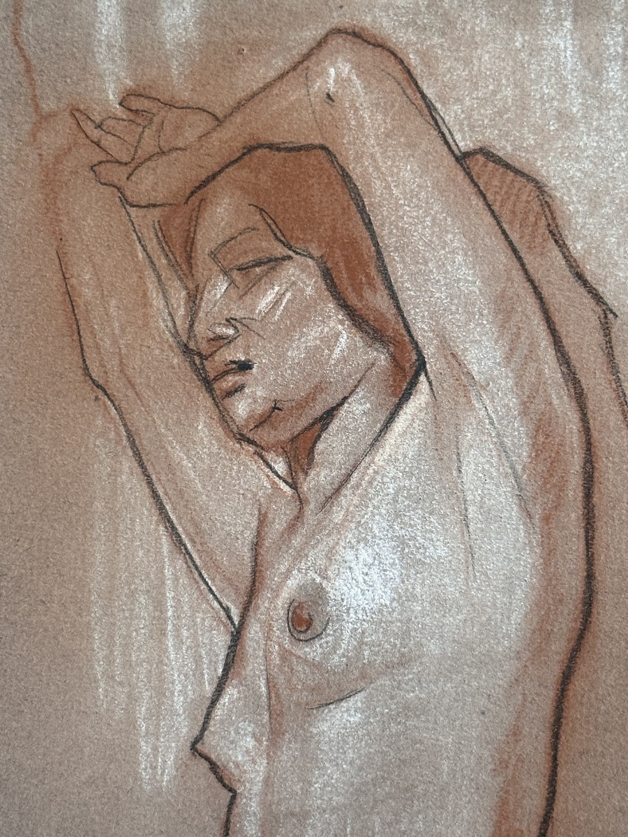 Jean Terles Nude Lying Down With Raised Arms Portrait Young Woman Redhead Eroticism Art Deco-photo-2