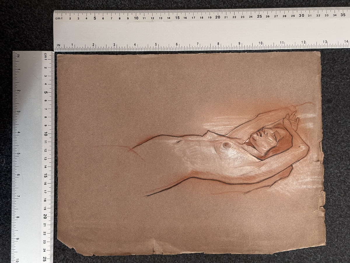 Jean Terles Nude Lying Down With Raised Arms Portrait Young Woman Redhead Eroticism Art Deco-photo-1