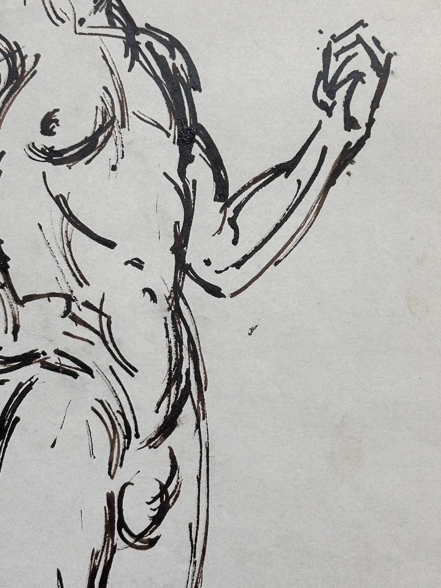 Jan Jacob Ten Kate Drawing Academy Ink Portrait Man Standing Nude -photo-2