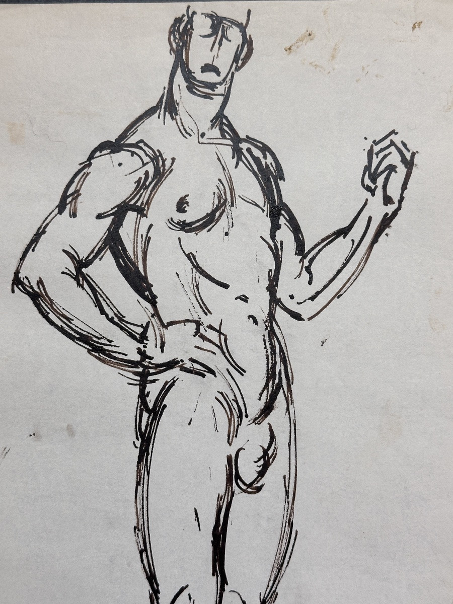Jan Jacob Ten Kate Drawing Academy Ink Portrait Man Standing Nude -photo-4