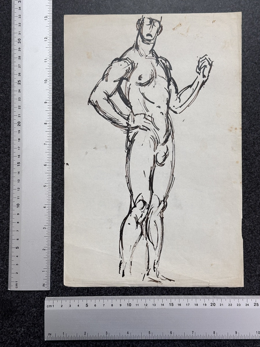 Jan Jacob Ten Kate Drawing Academy Ink Portrait Man Standing Nude -photo-5