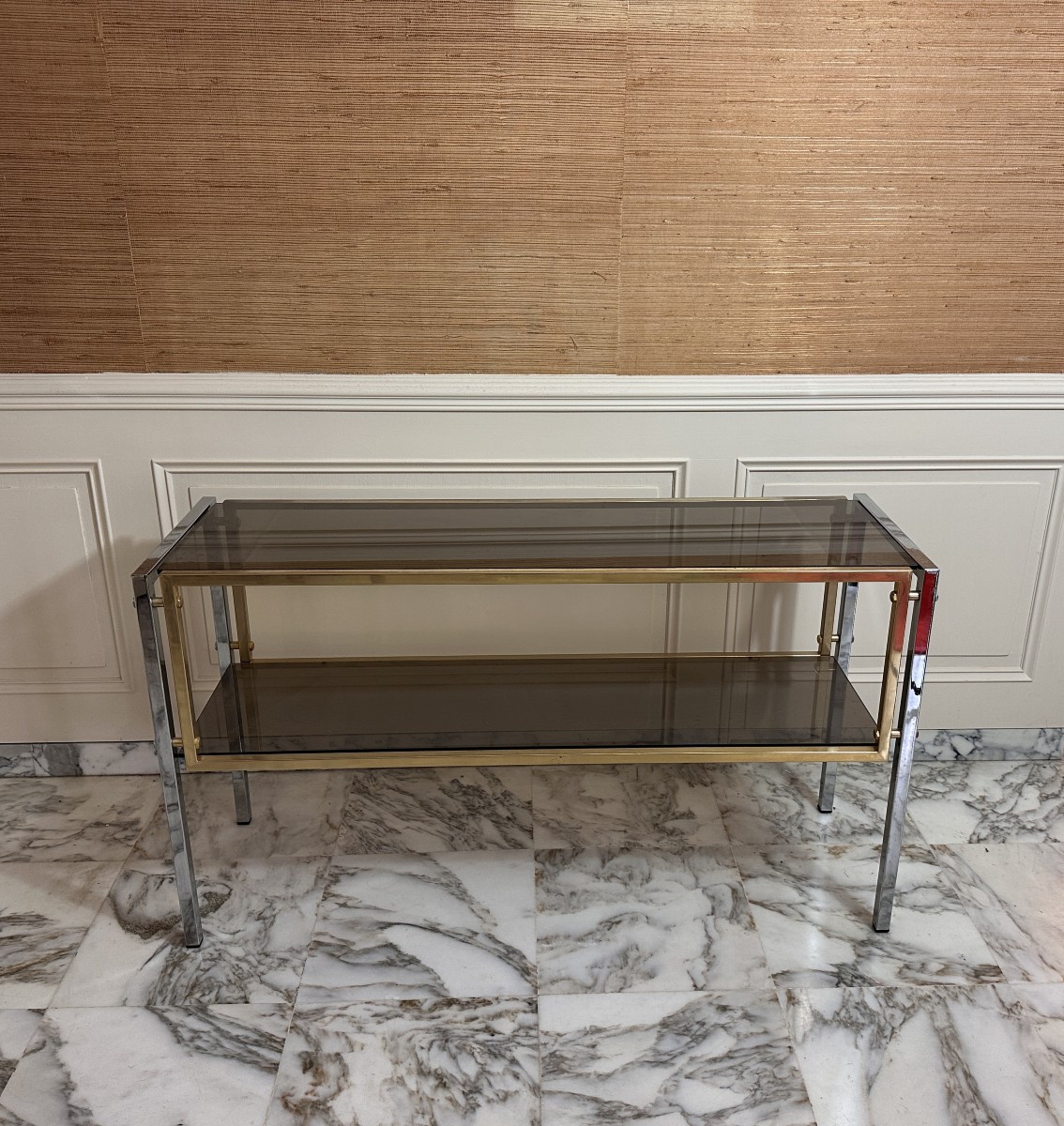 Beautiful Design Console Table Vintage Brass Gold Glass Top St Willy Rizzo Jansen -photo-2