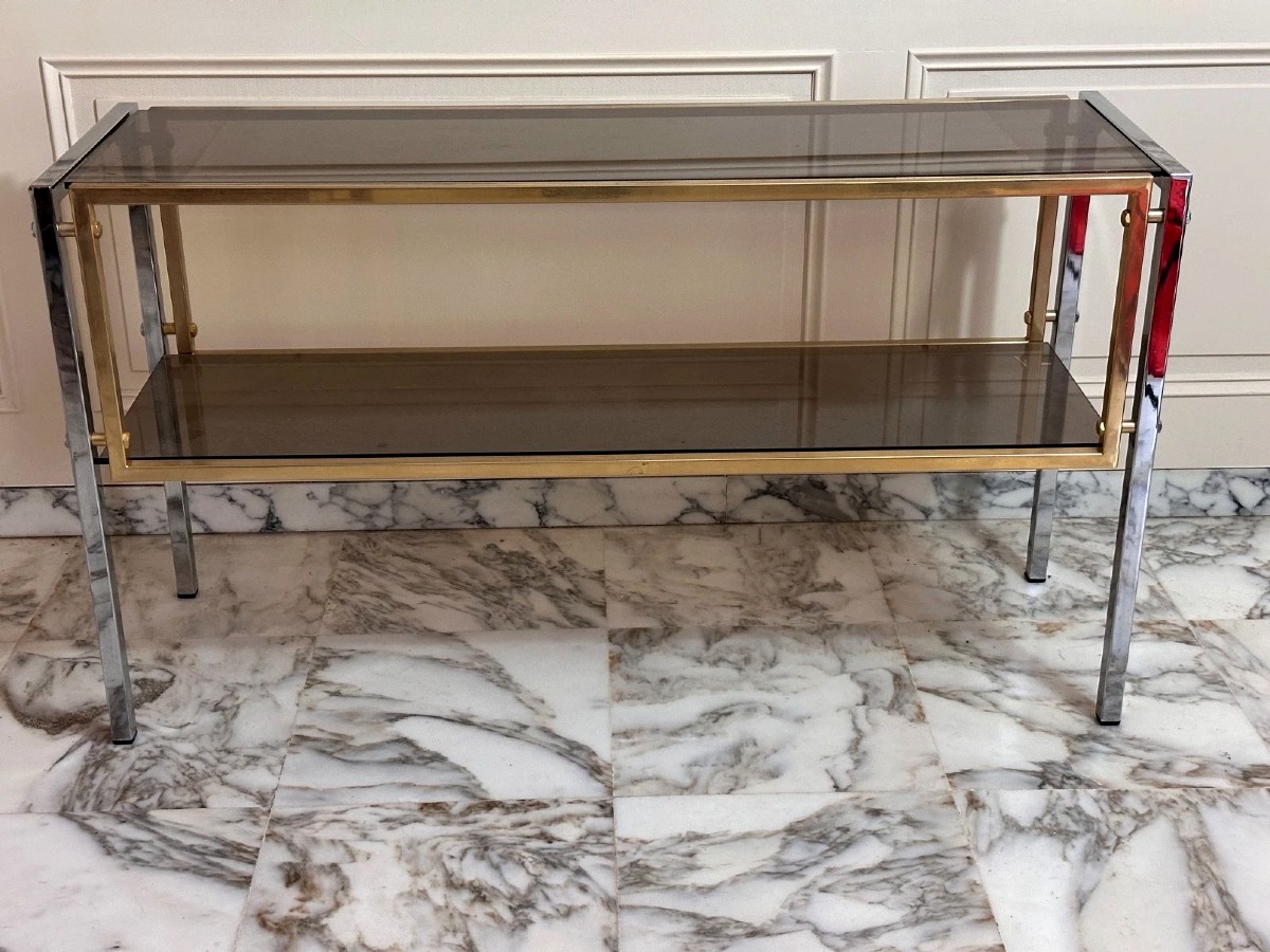 Beautiful Design Console Table Vintage Brass Gold Glass Top St Willy Rizzo Jansen 