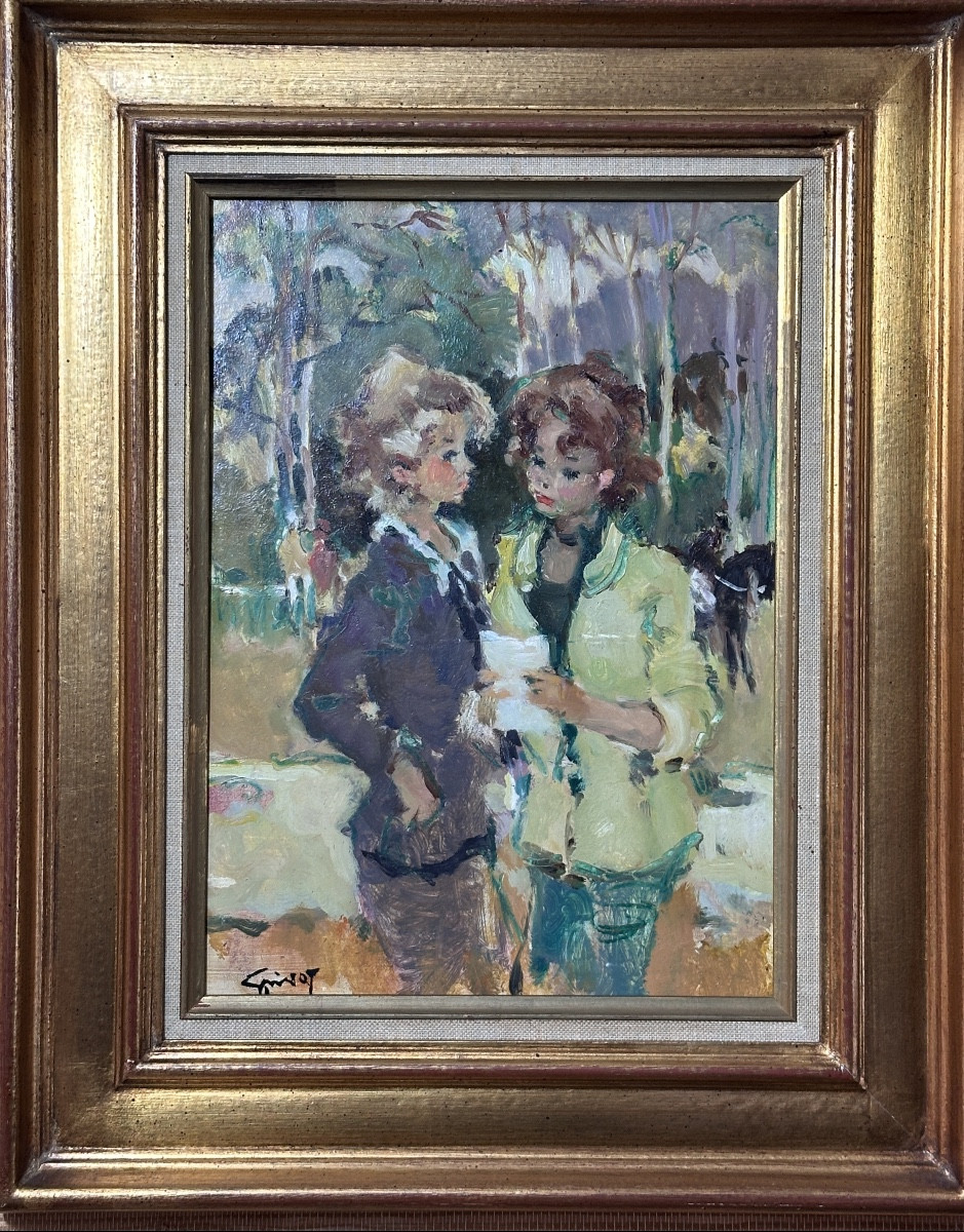 PIERRE GRISOT Tableau Portrait Parisienne Hippodrome Les Courses -photo-3