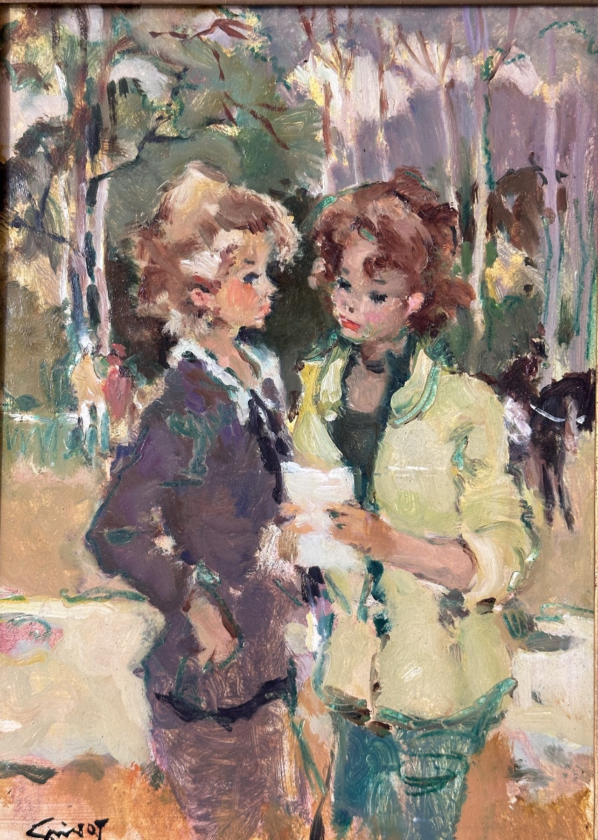 PIERRE GRISOT Tableau Portrait Parisienne Hippodrome Les Courses 