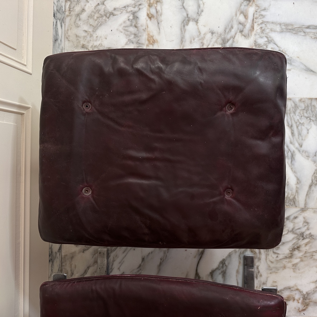 Large Modern Armchair Olivier Mourgue Airborne 1960 Vintage Design Red Leather Ottoman Chrome-photo-7