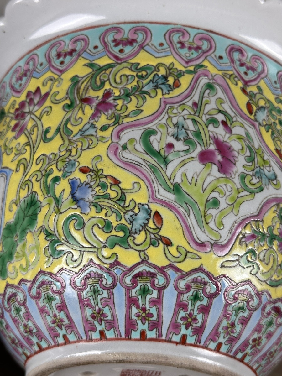 Antique Chinese Porcelain Flowerpot Enamels Famille Rose Yellow Qianlong 20th Century-photo-5