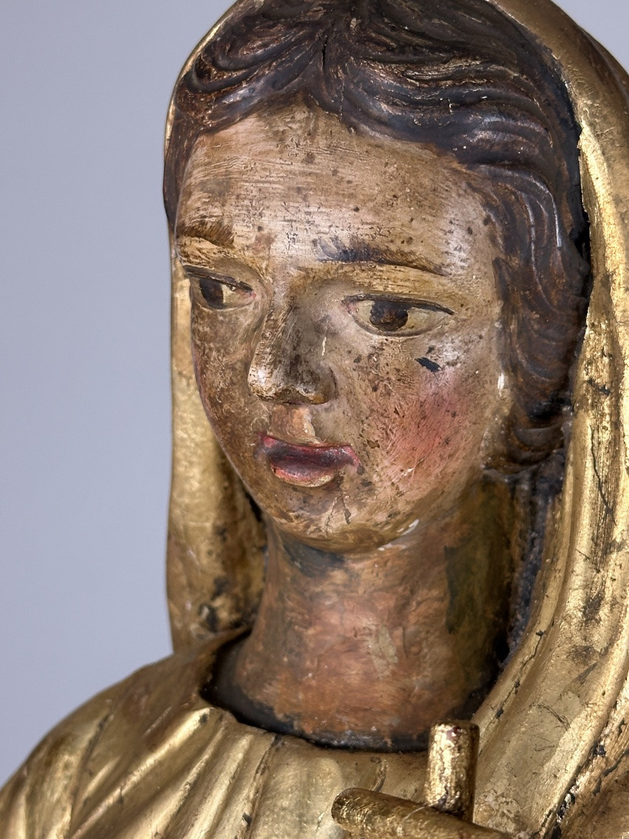 Antique Large Gilded Wooden Statue Of The Virgin And Child, French, 18th Century Salvator Mundi -photo-2