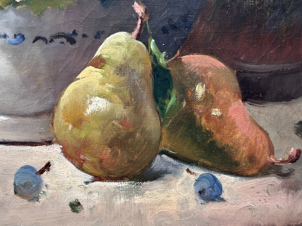Alfred de Neuville tableau Nature Morte aux raisins Champagne et Fruits  19e-photo-4