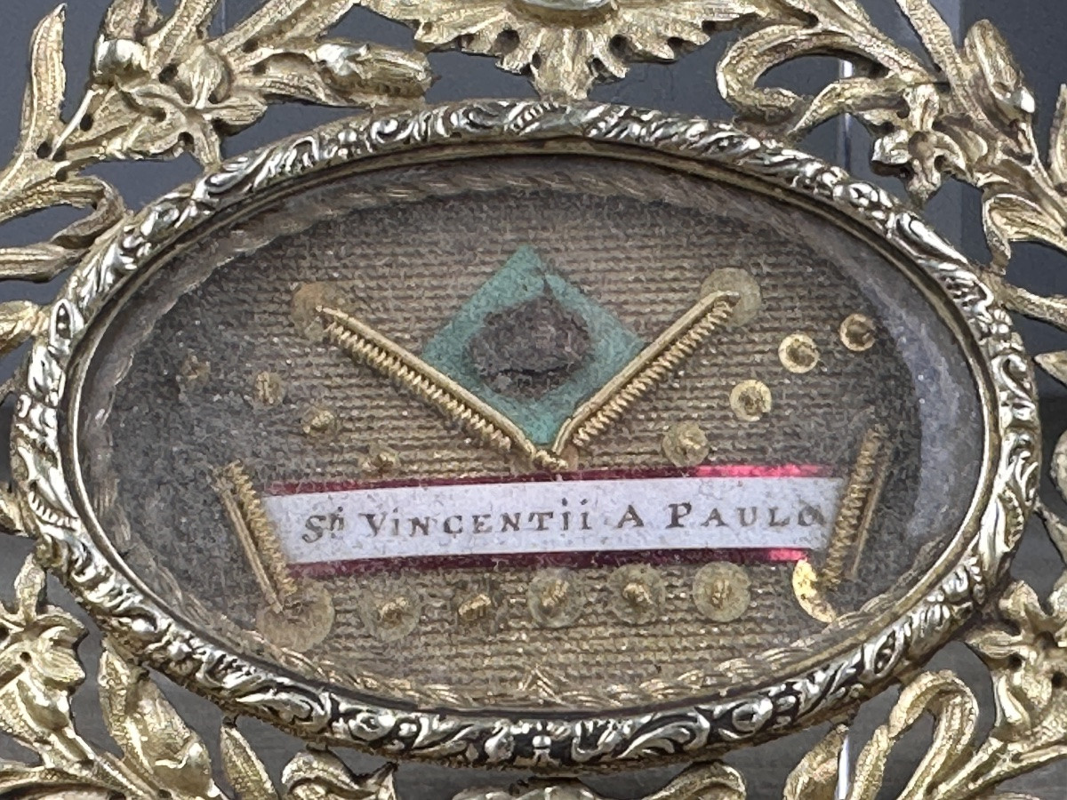 Reliquaire ancien XIXe argent vermeil relique 1ère classe Saint Vincent EX OSSIBUS  dévotion -photo-1