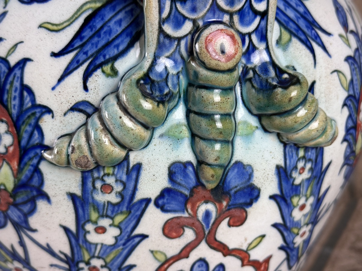 Cantagalli Large Earthenware Vase Majolica Turkish Iznik XIX Century Italian-photo-3